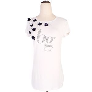Average Blugirl Folies White T-Shirt Size S with Floral Embellishments